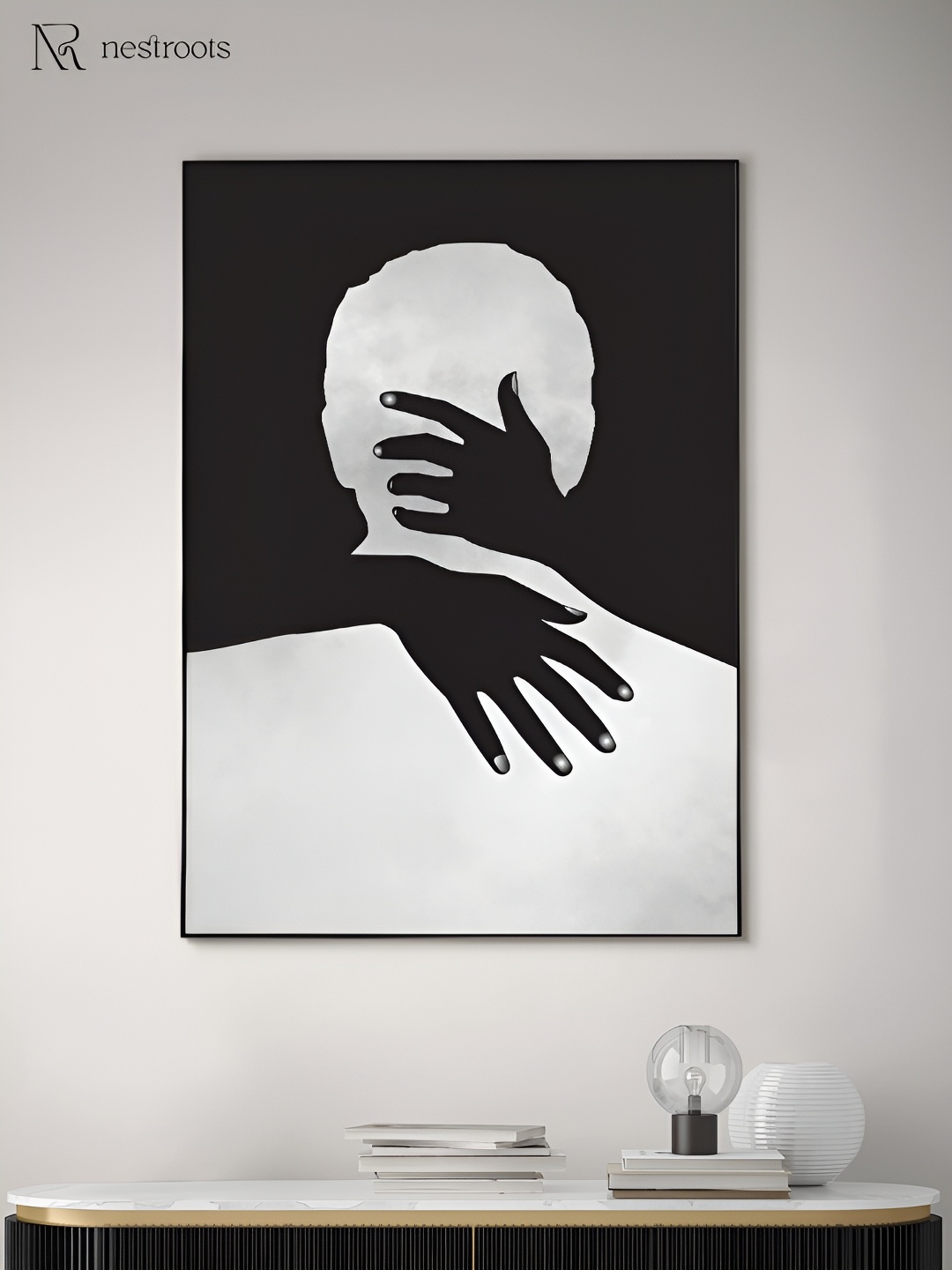 

nestroots Behind the Veil White & Black Canvas Painting Wall Art