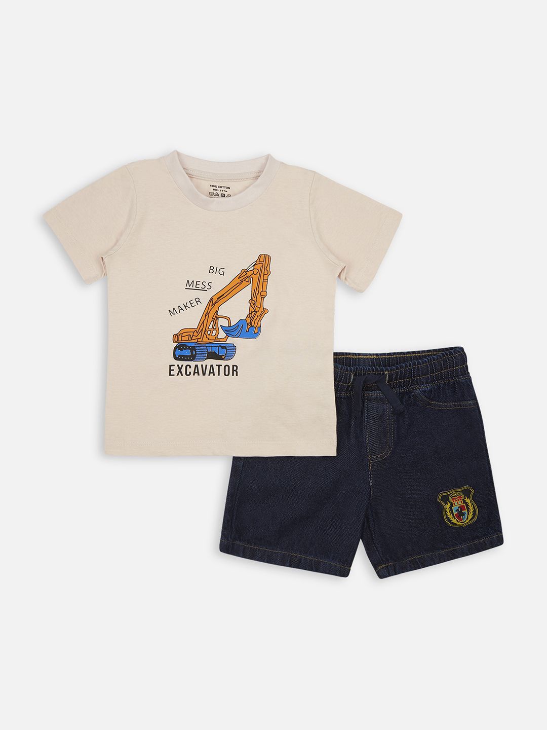 

YK Boys Clothing Set With Cotton T-shirt And Denim Shorts, Cream