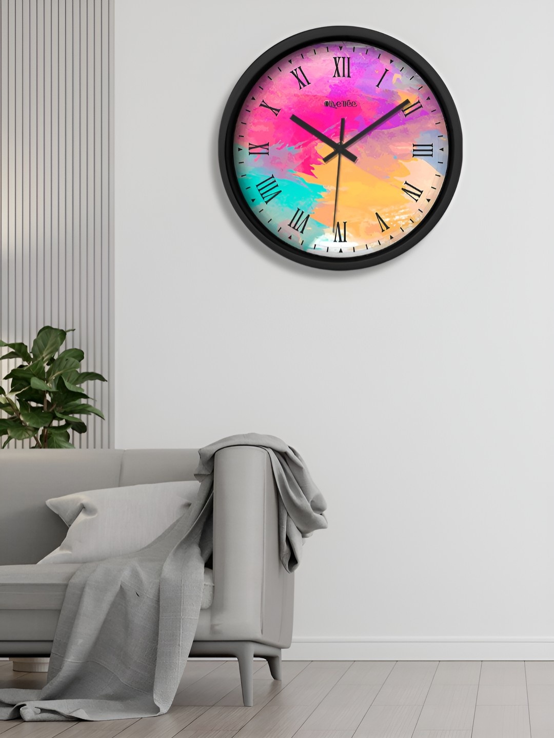 

OLIVE TREE Black & Pink Printed Round Analogue Contemporary Wall Clock