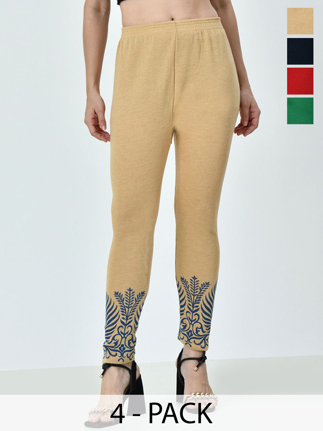 

BAESD Pack Of 4 Printed Ankle Length Leggings, Beige