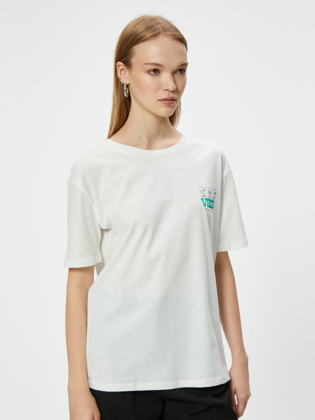 

Koton Women Typography Printed Round Neck Cotton Oversized T-Shirt, Beige