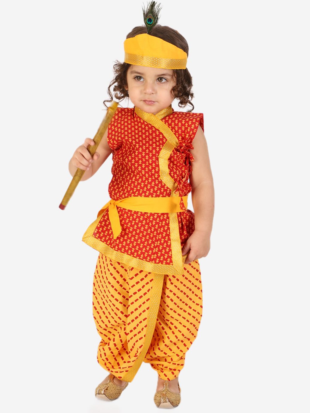 

KID1 Boys Floral Printed Pure Cotton Angrakha Kurta with Dhoti Pants, Red