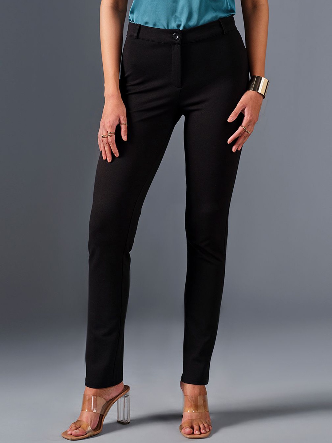 

AND Women Mid-Rise Skinny Fit Trousers, Black