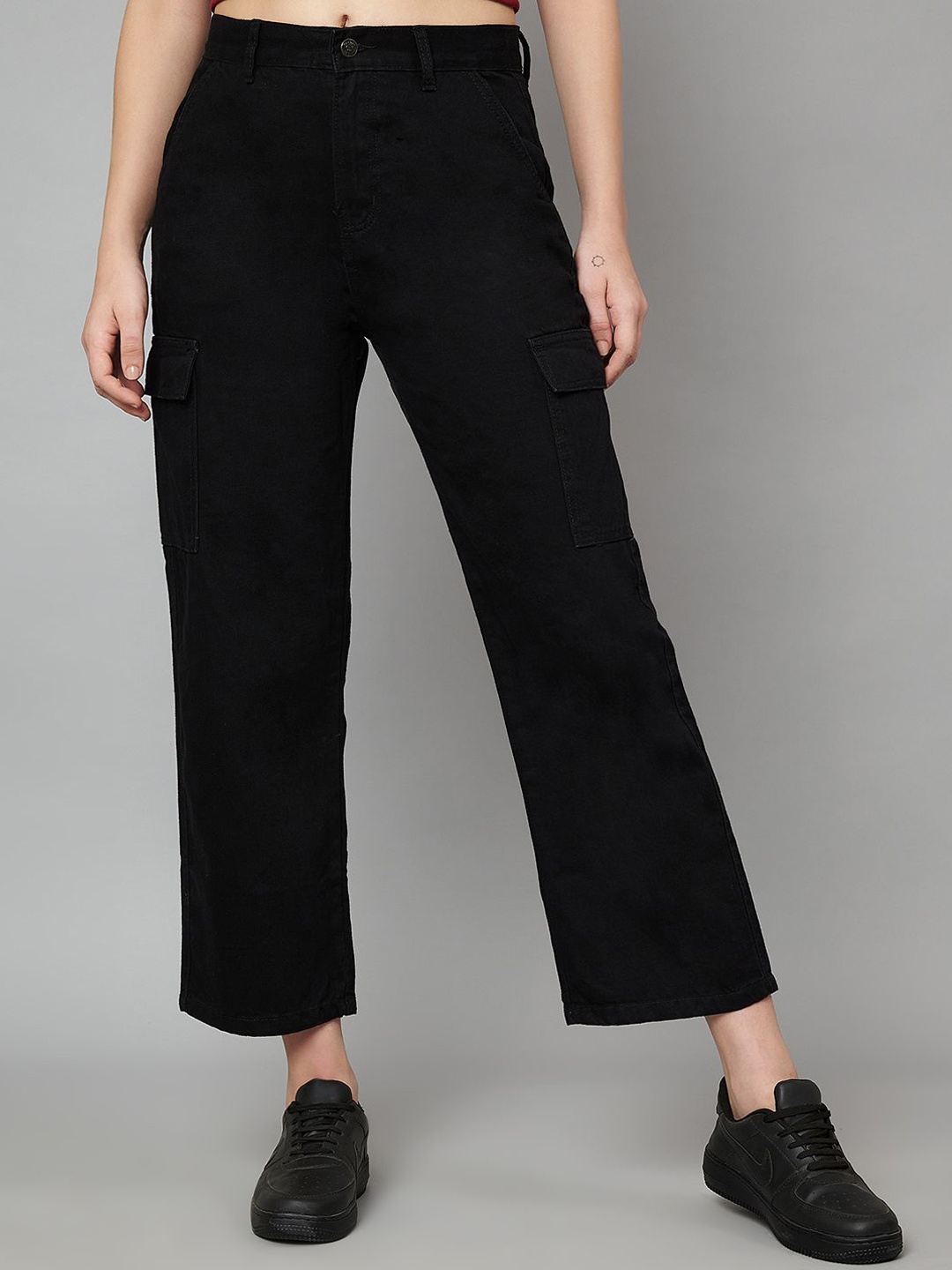 

Zaahii Women Straight Fit High-Rise Cargo Jeans, Black