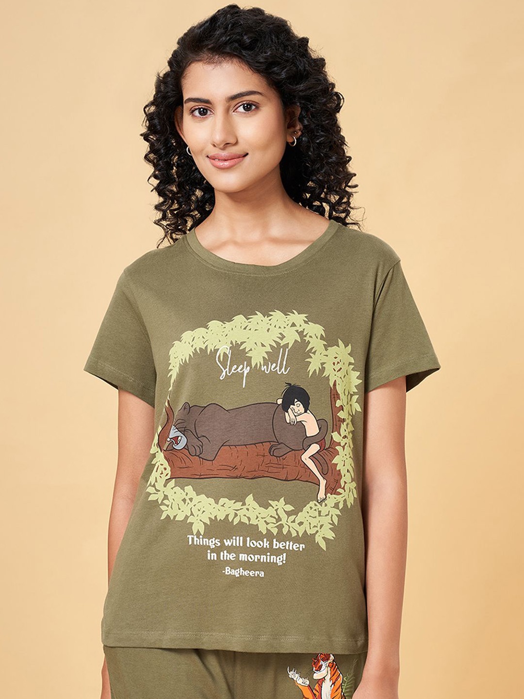 

Dreamz by Pantaloons Printed Cotton Lounge T-shirt, Olive