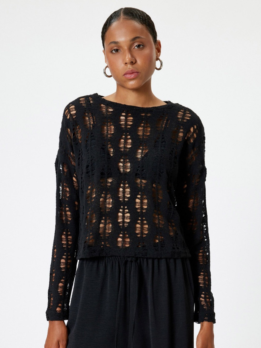 

Koton Women Printed Pockets T-shirt, Black