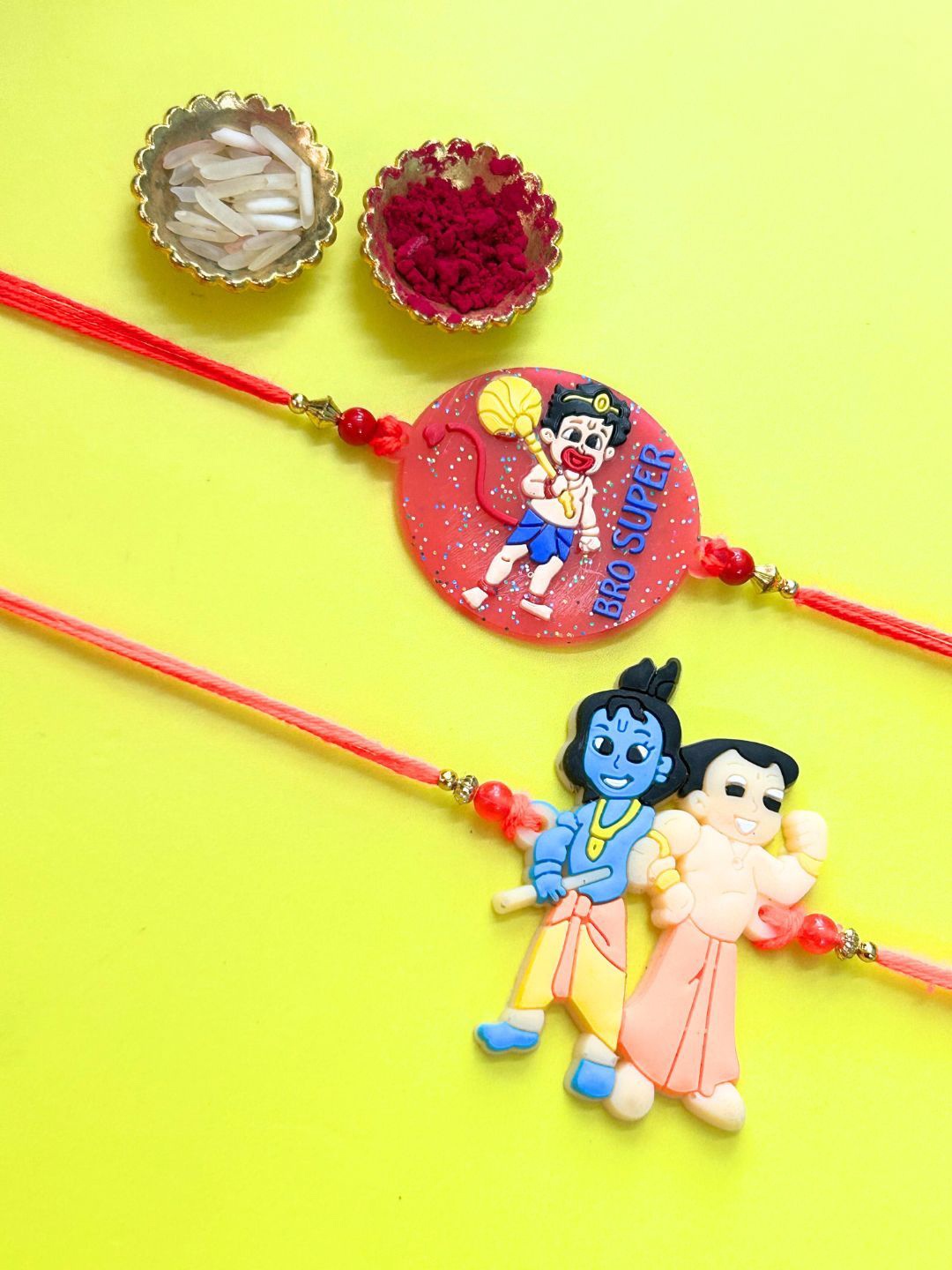 

LAIDA Set Of 2 Bro Super And Chota Bheem Krishna Thread Rakhi, Red