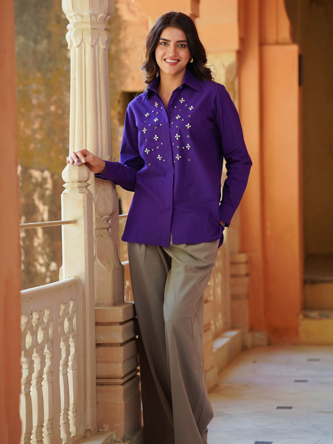 

Ambraee Women Solid Spread Collar Relaxed Casual Shirt, Purple
