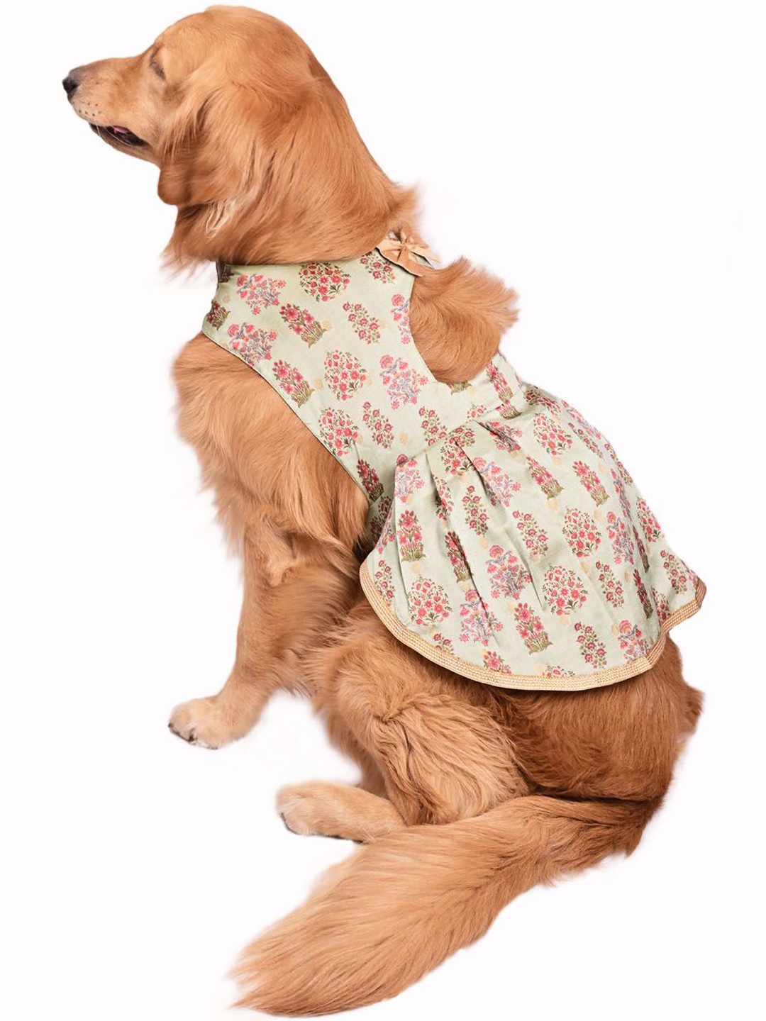 

VASTRAMAY Allover Printed Silk Blend Dog Dress, Green