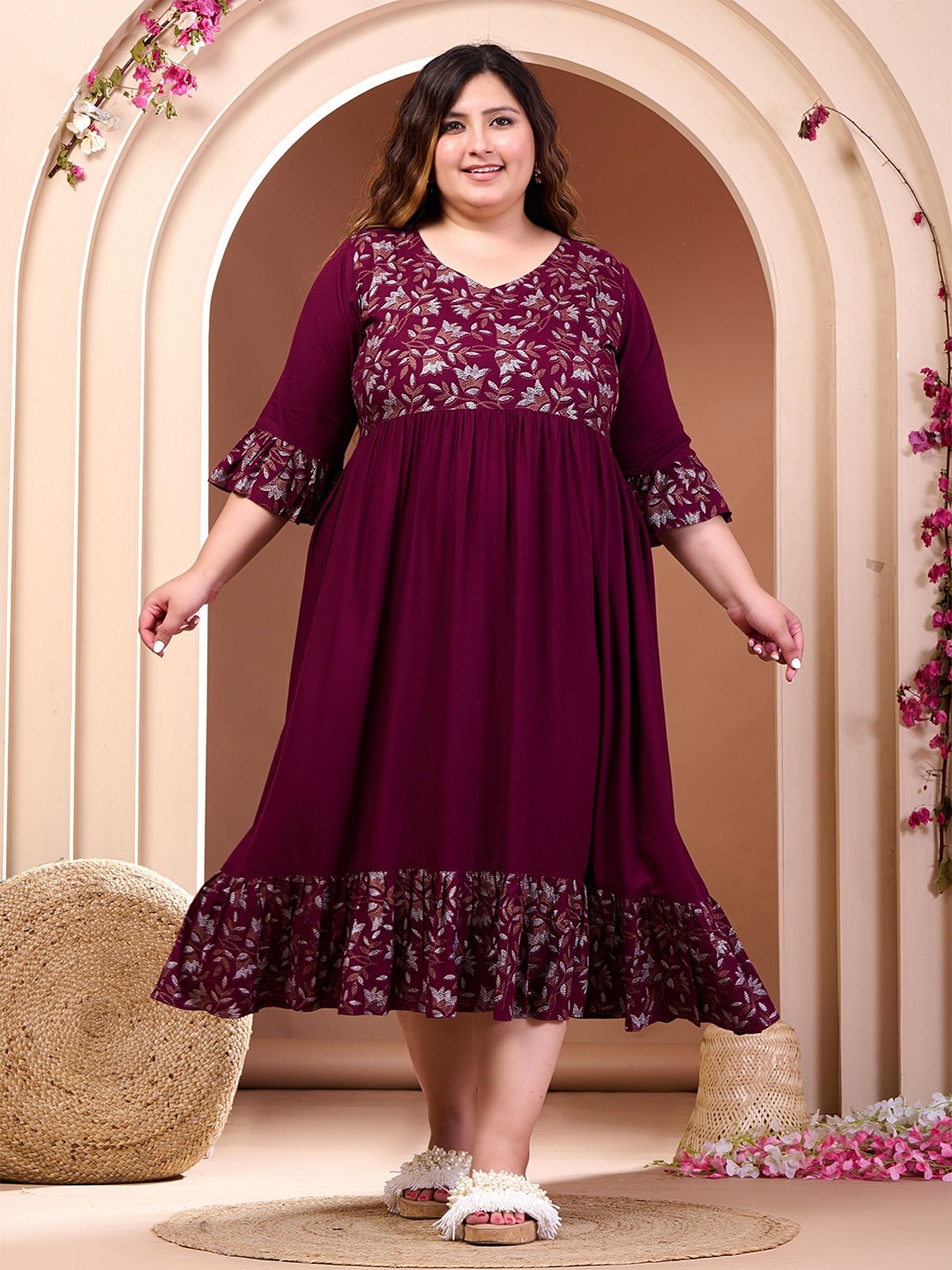 

PrettyPlus by Desinoor.com Plus Size Empire Midi Dress, Burgundy