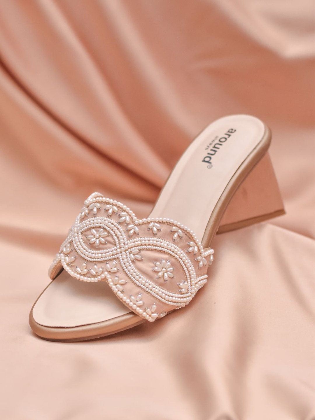 

Around Always Women Embellished Ethnic Block Sandals, Peach