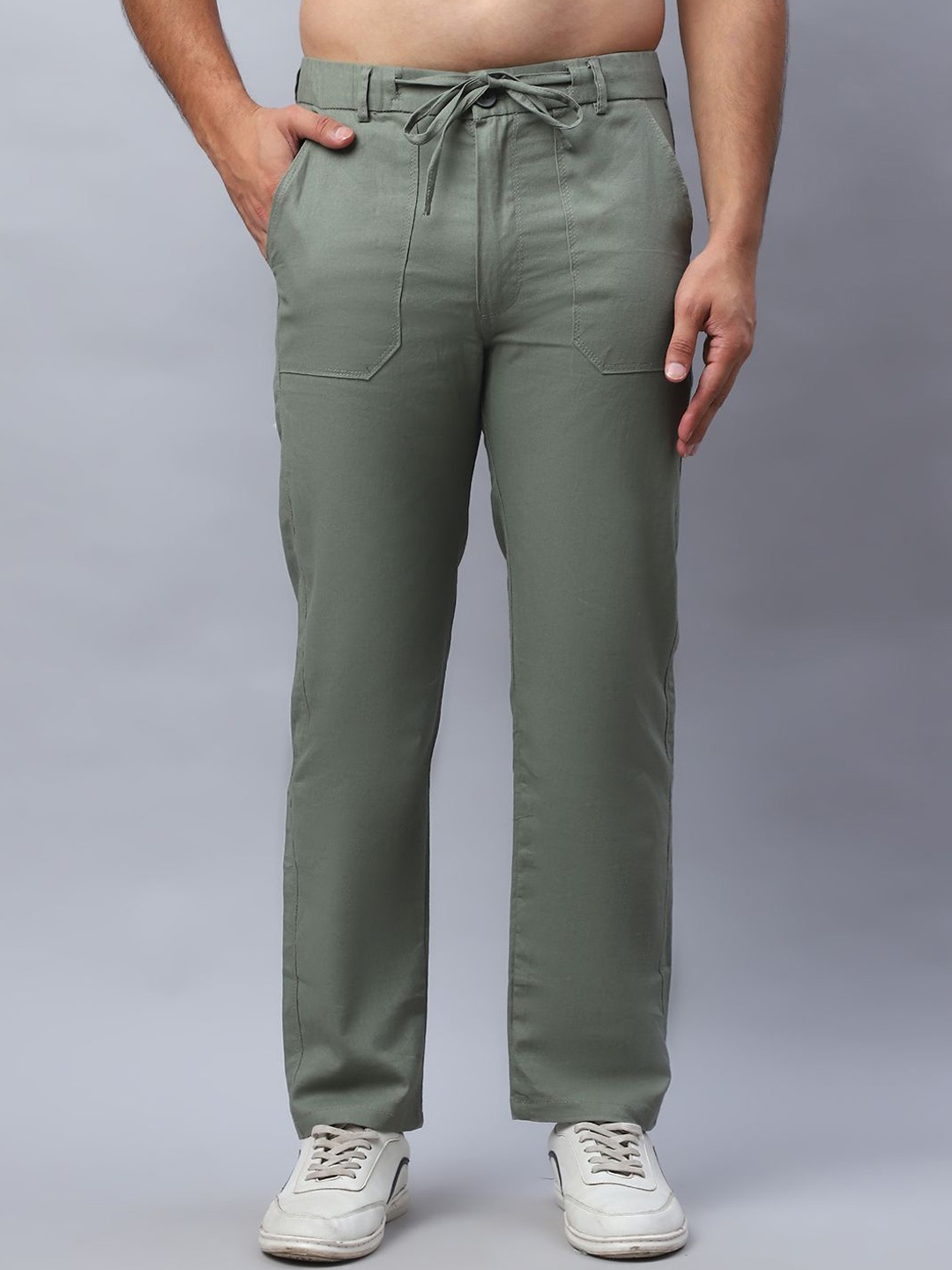 

Indian Needle Men Relaxed Straight Fit Easy Wash Trousers, Green