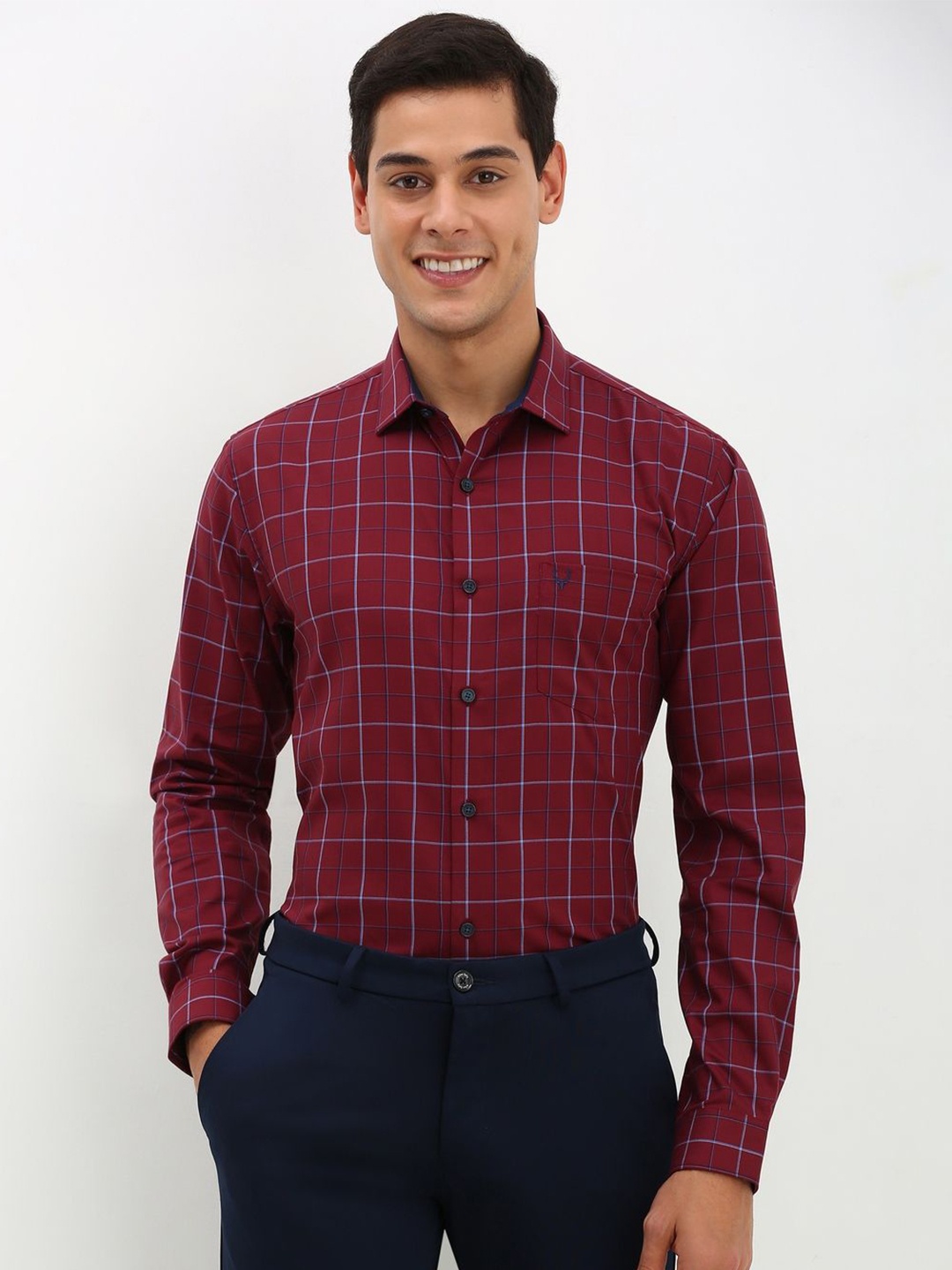 

Allen Solly Men Spread Collar Checked Cotton Slim Fit Formal Shirt, Maroon
