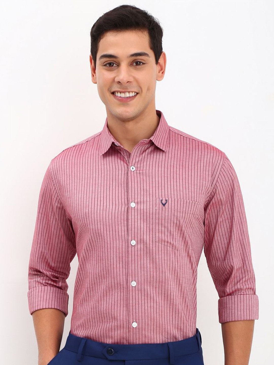 

Allen Solly Men Spread Collar Striped Cotton Slim Fit Formal Shirt, Pink