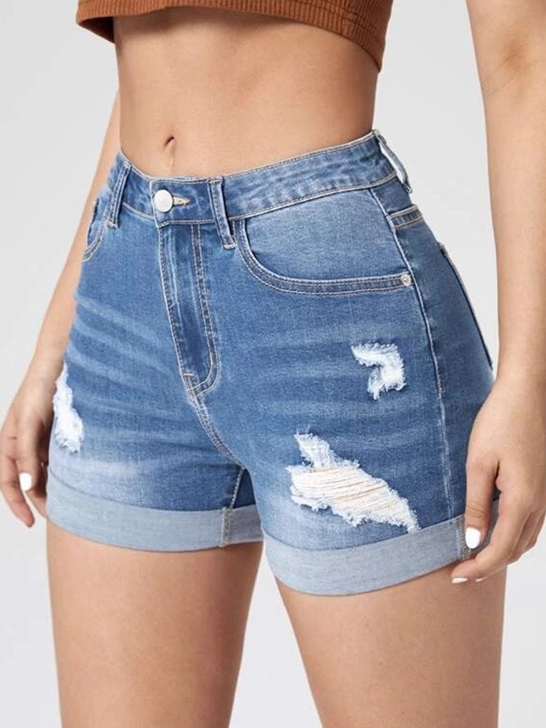 

LULU & SKY Women Washed Slim Fit Denim Shorts, Blue