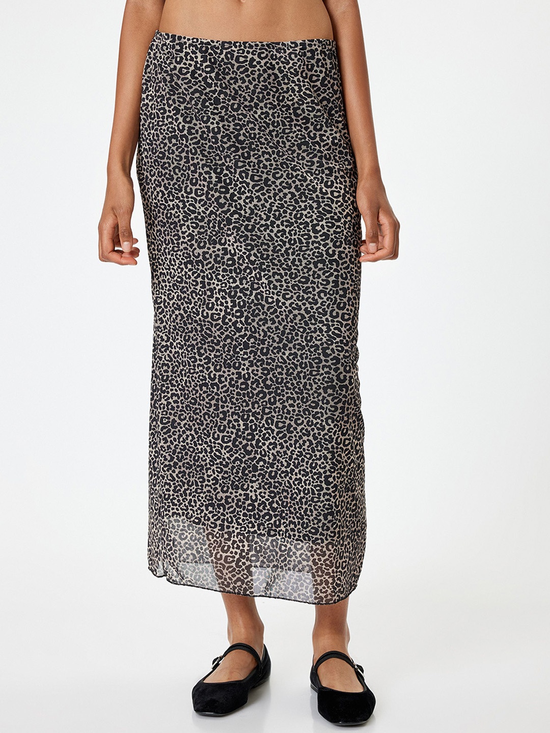 

Koton Animal Printed Midi Straight Skirt, Cream