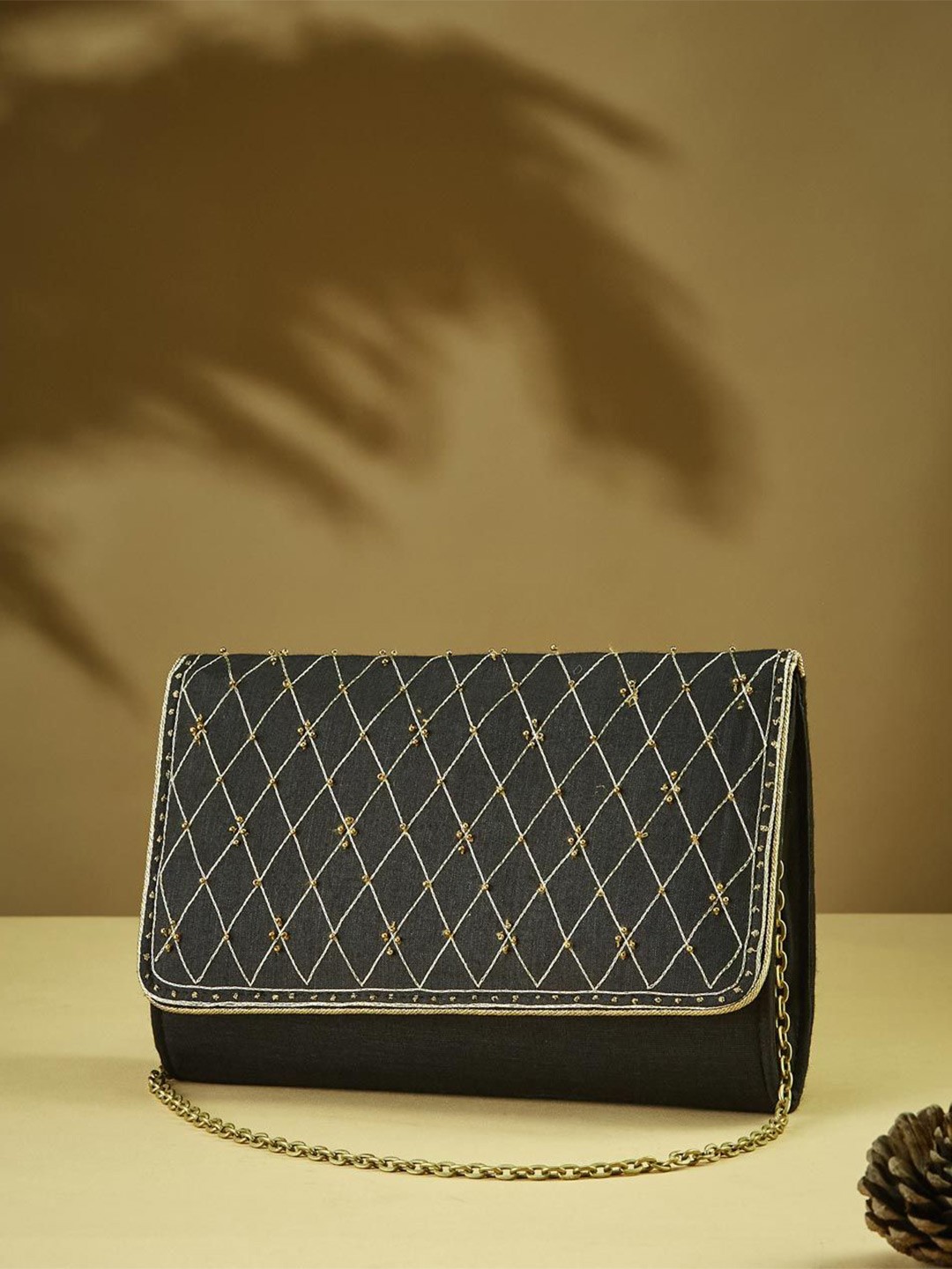 

Fabindia Embroidered Purse Clutch, Black