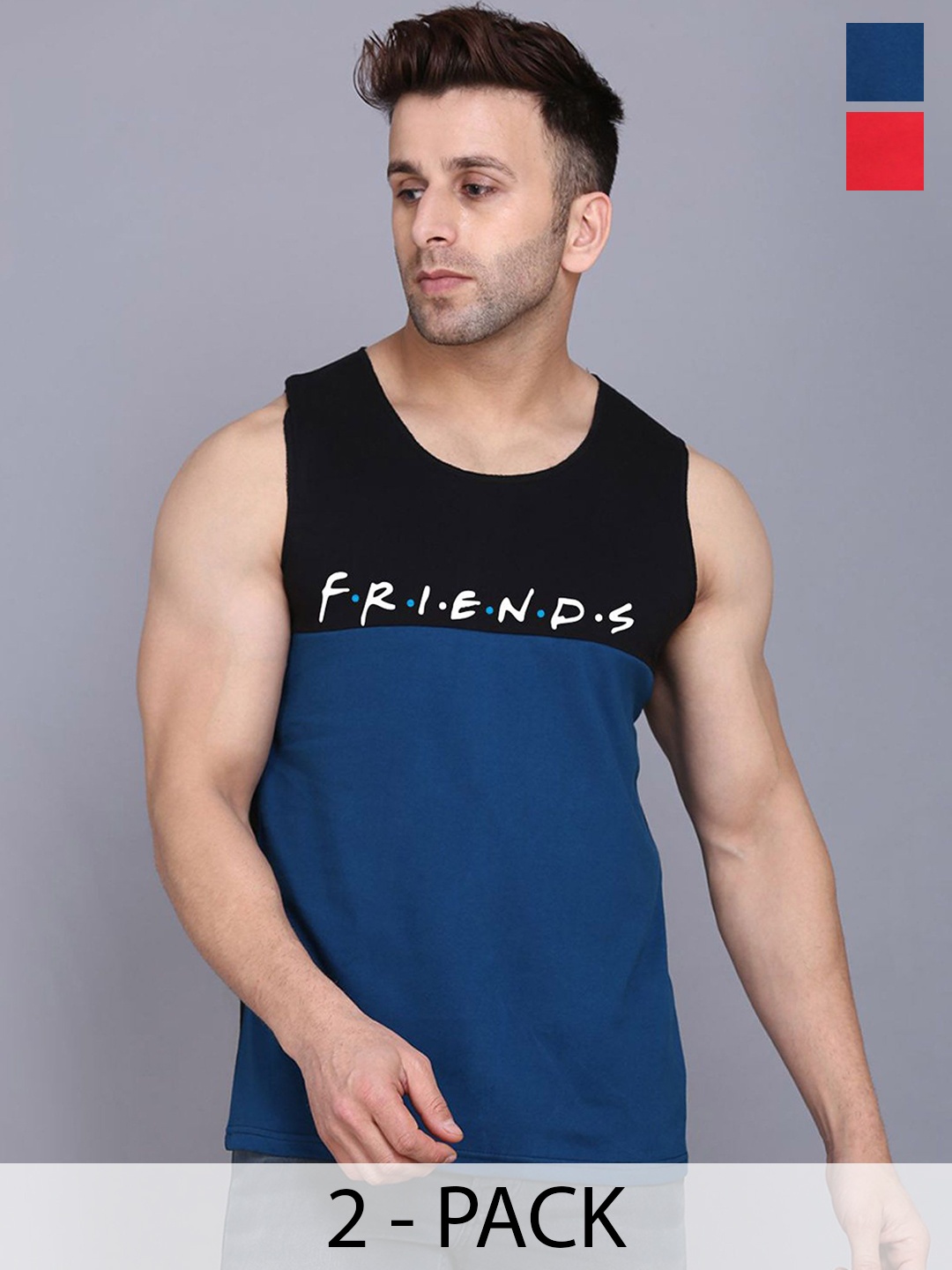 

SLOWLORIS Pack Of 2 Printed Gym Vests SL26 COMBO (LOUD BLKRED) (FRD BLKPCK), Black