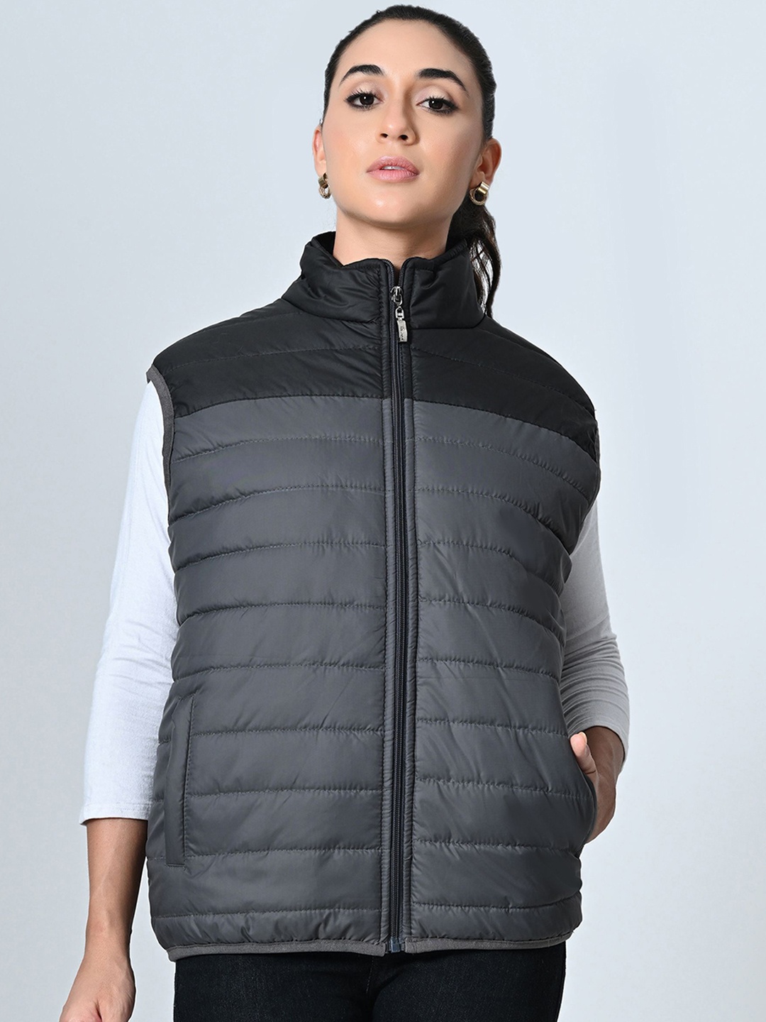 

BAESD Women Colourblocked Lightweight Quilted Jacket, Grey