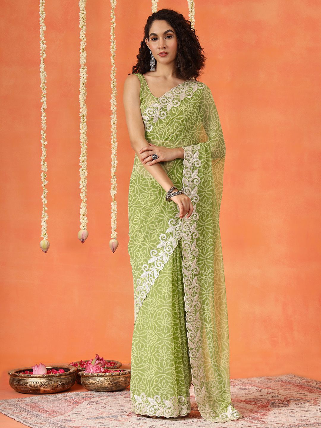 

Tikhi Imli Bandhani Gotta Patti Heavy Work Saree, Green