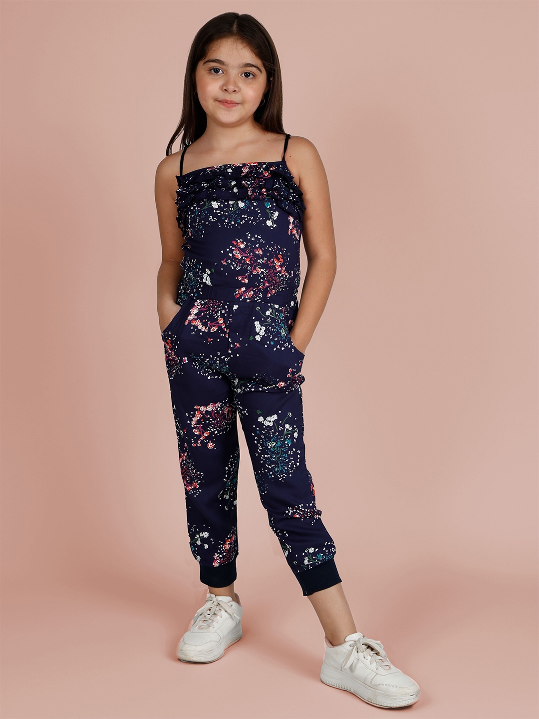 

Naughty Ninos Girls Printed Shoulder Straps Basic Jumpsuit, Navy blue