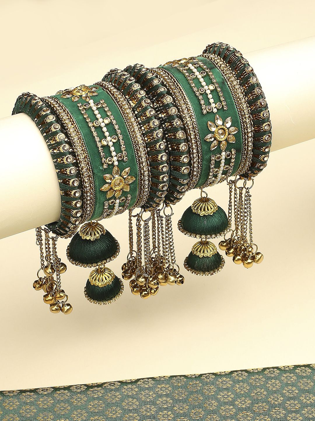 

Anouk Set Of 10 Kundan-Studded Bangles, Green