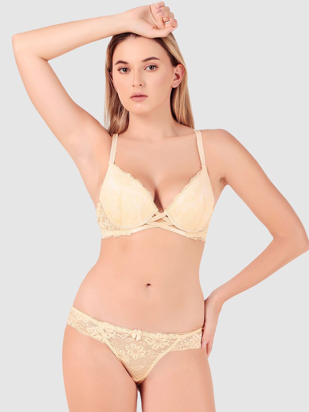 

Secret Lives Lace Detail Heavily-Padded Lingerie Set, Beige