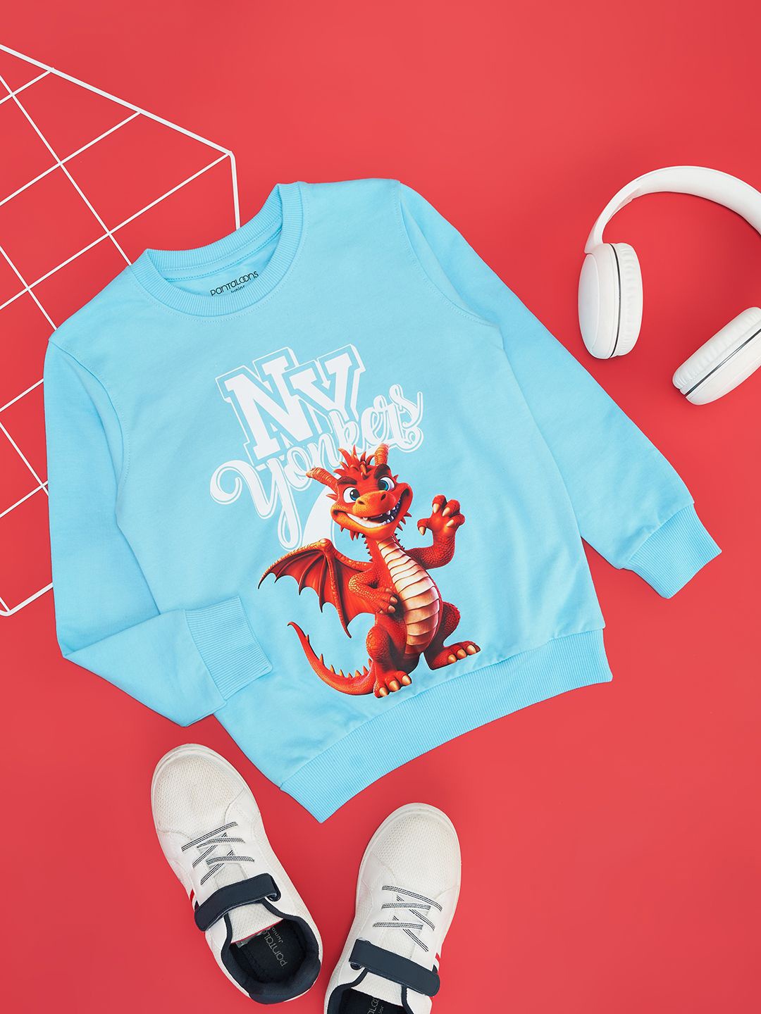 

Pantaloons Junior Boys Graphic Printed Cotton Sweatshirt, Turquoise blue