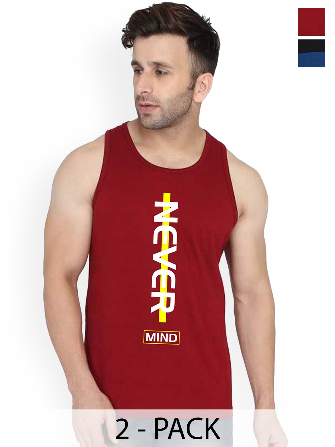 

SLOWLORIS Pack Of 2 Men Printed Gym Innerwear Vests, Black
