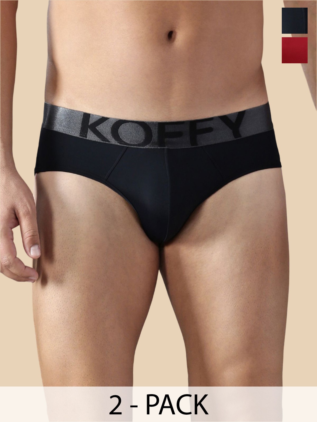 

KOFFY Pack Of 2 Bikini Briefs KOFFY_KI51_BLK_MRN_2PC, Black