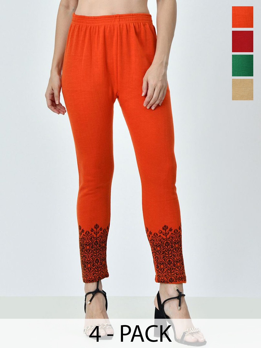 

BAESD Pack Of 4 Printed Ankle Length Leggings, Red