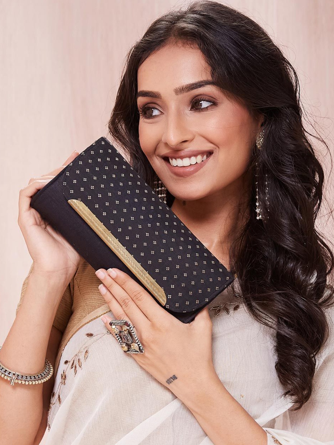 

Fabindia Brocade Textured Purse Clutch, Black