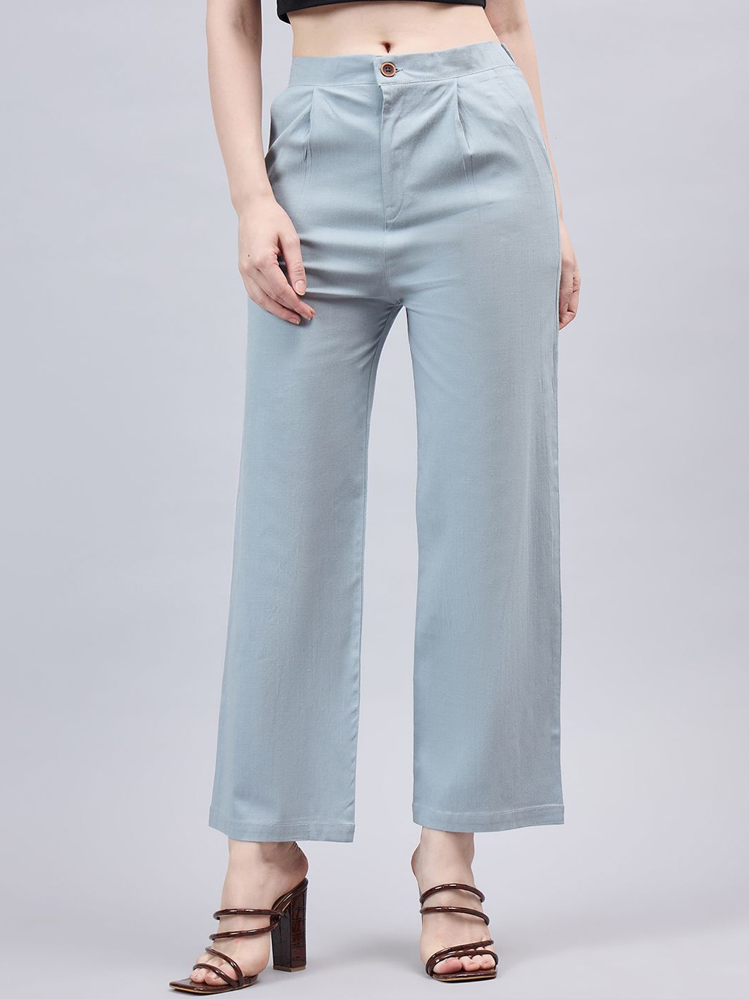 

THE PAJAMA FACTORY Women Smart High-Rise Pleated Parallel Trousers, Grey