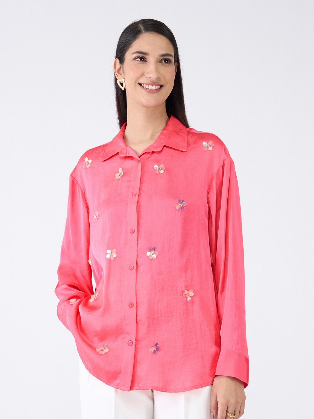 

SALT ATTIRE Women Spread Collar Floral Casual Shirt, Pink