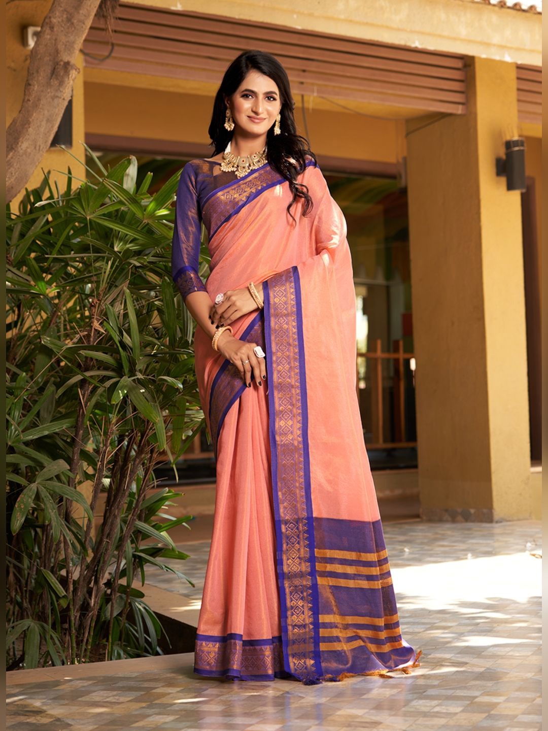 

SGF11 Pure Zari Heavy Work Kanjeevaram Silk Saree, Peach