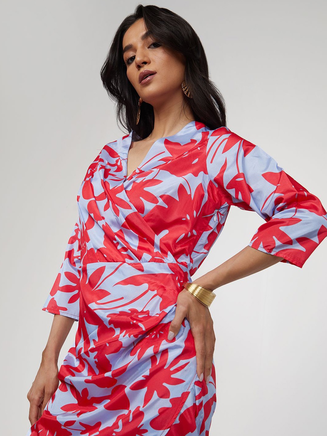 

PINACOLADA Floral Printed Wrap Midi Dress, Red