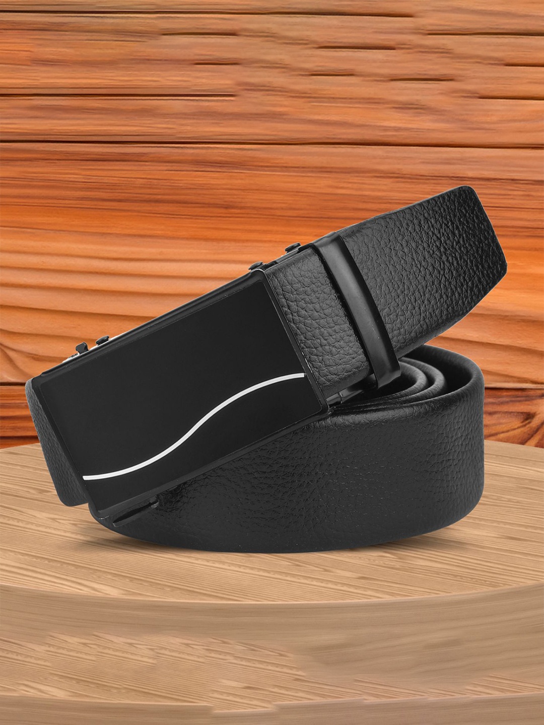 

WINSOME DEAL Men Textured Slider Buckle Formal Belt, Black