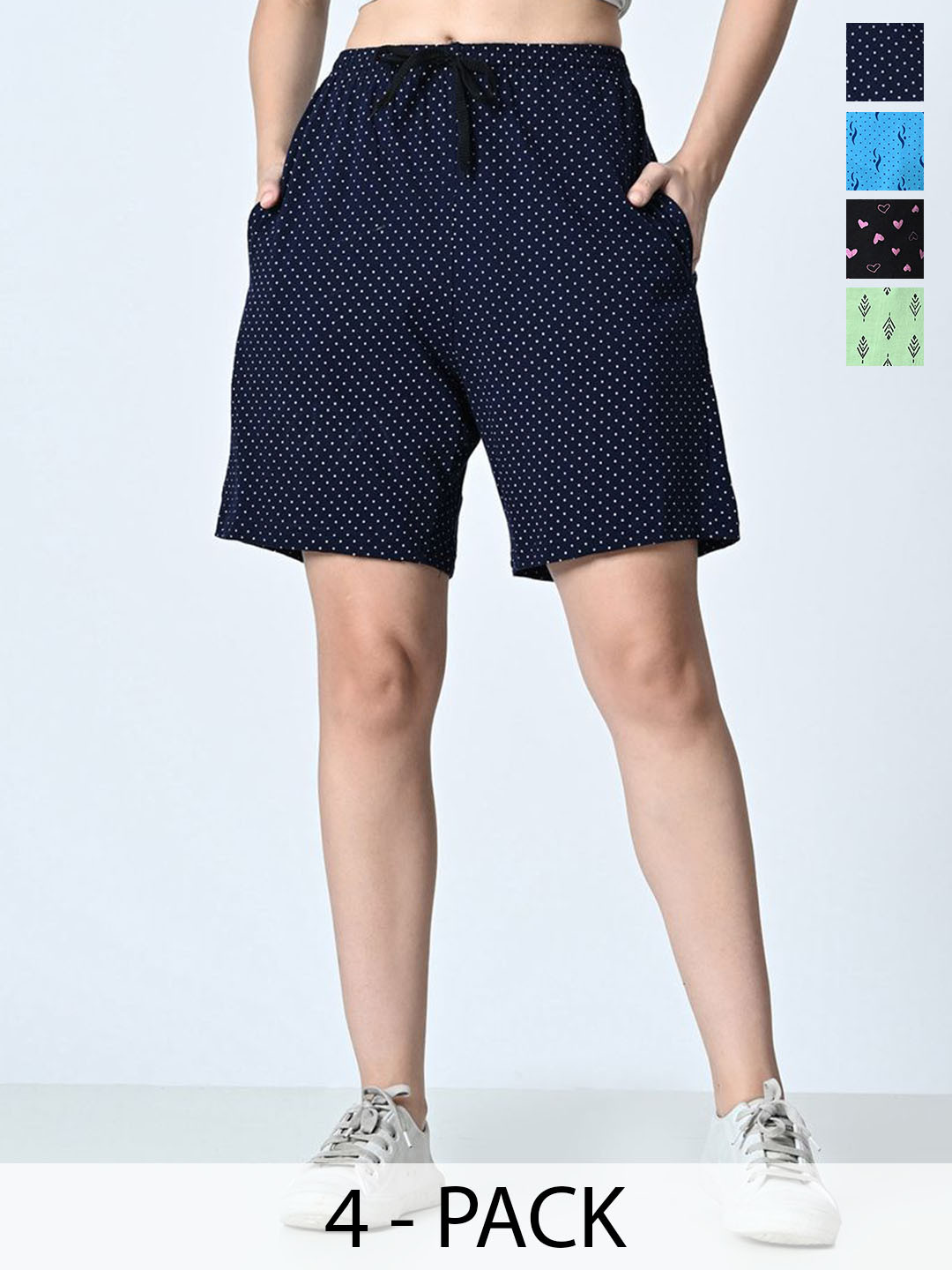 

BAESD Pack Of 4 Women Printed High-Rise Pure Cotton Shorts, Blue