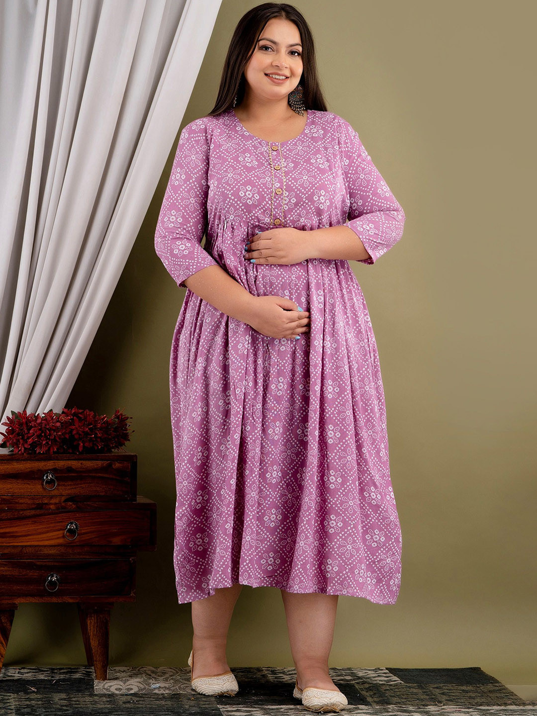 

Mialo fashion Plus Size Printed Maternity Flared Ethnic Dresses, Pink