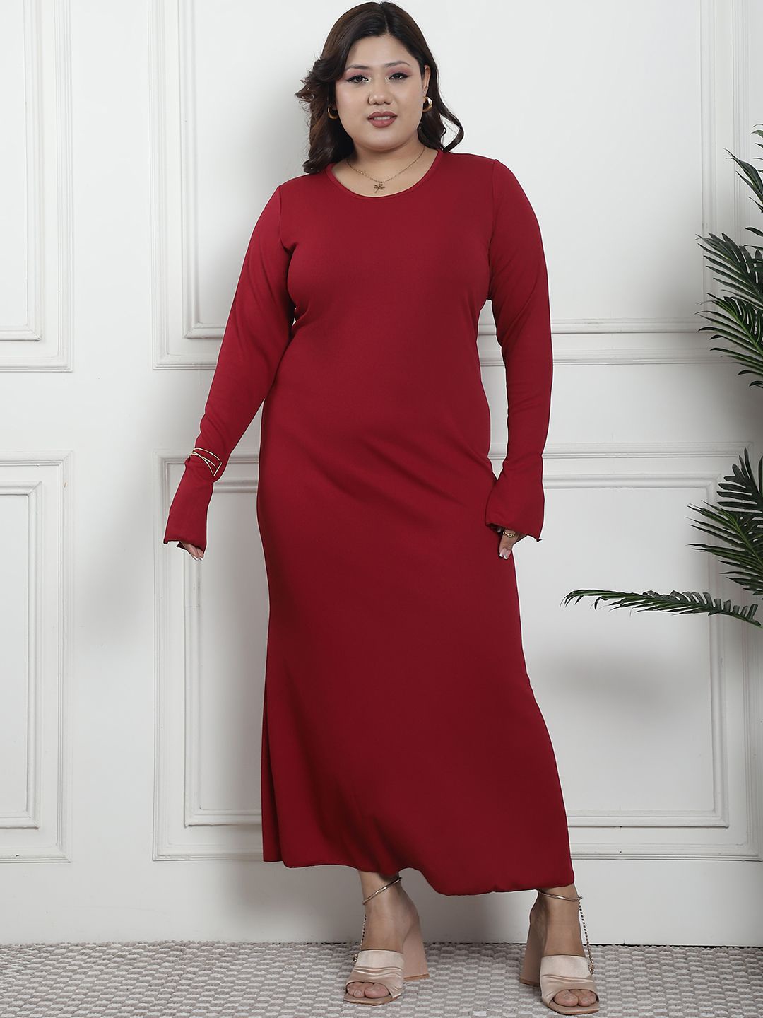 

thkgrlz Women Plus Size Midi Dress, Maroon