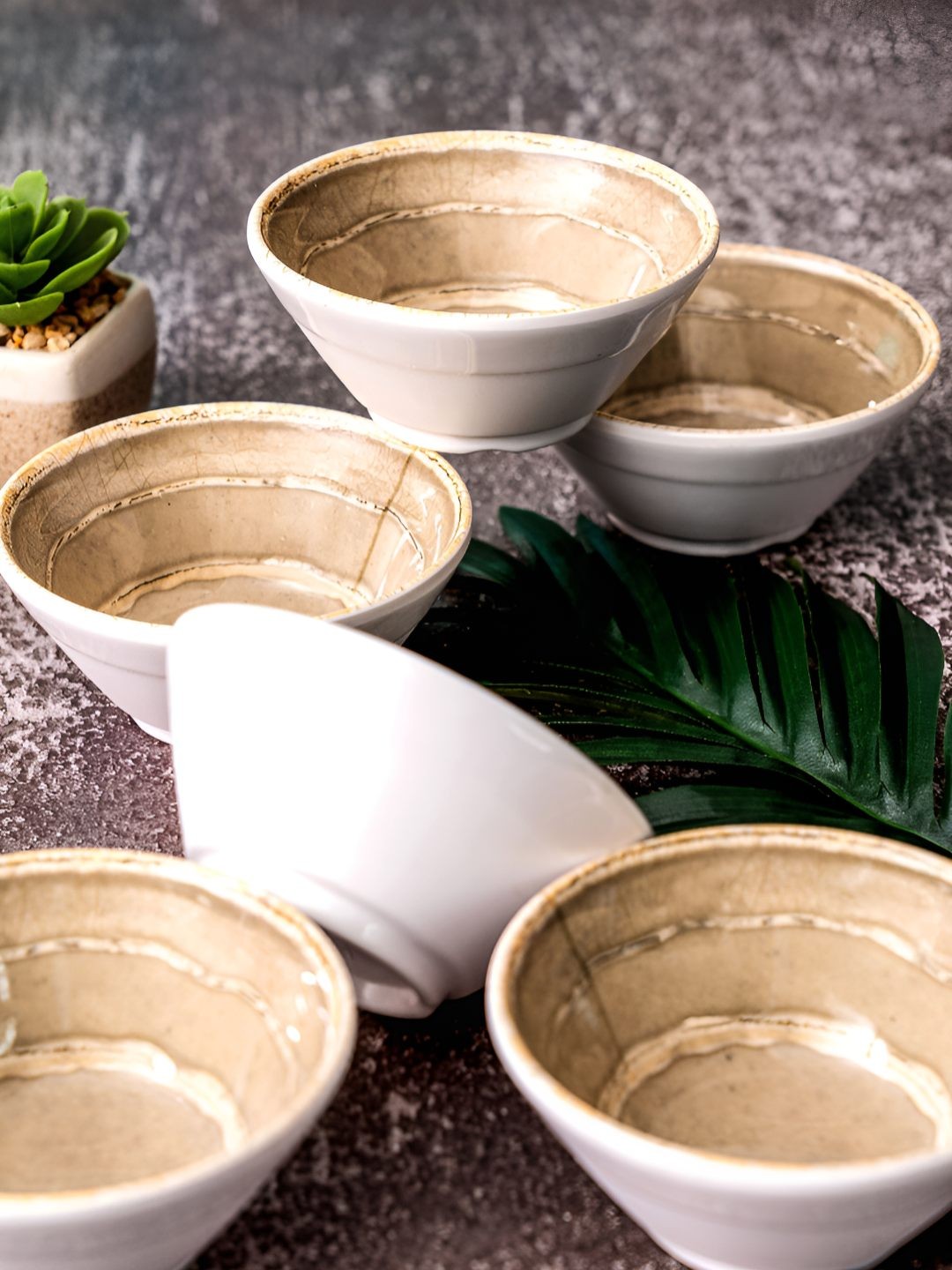 

Servewell Beige & White 6 Pieces Printed Melamine Dip Bowls