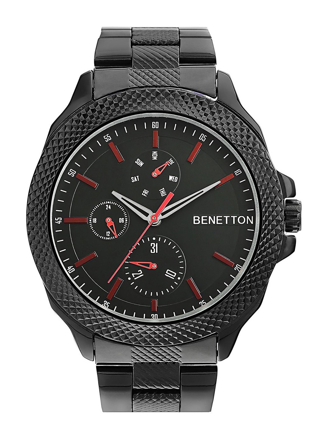 

United Colors of Benetton Men Brass Dial & Bracelet Style Straps Analogue Watch UWUCG1703, Black
