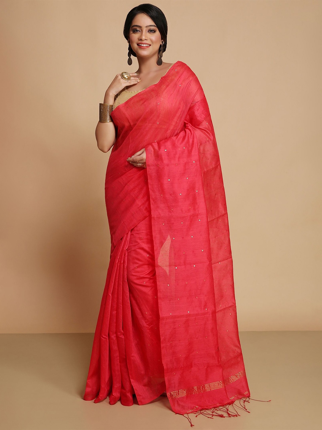 

WoodenTant Embellished Silk Cotton Handloom Saree, Red