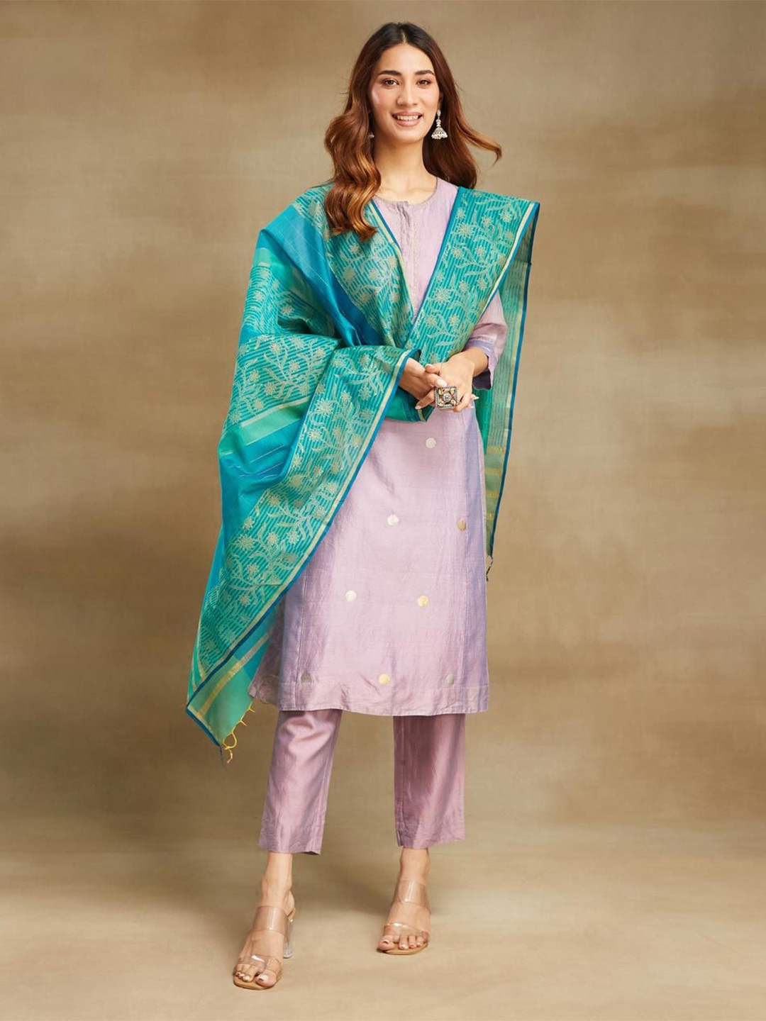 

Fabindia Floral Printed Cotton Silk Dupatta, Teal