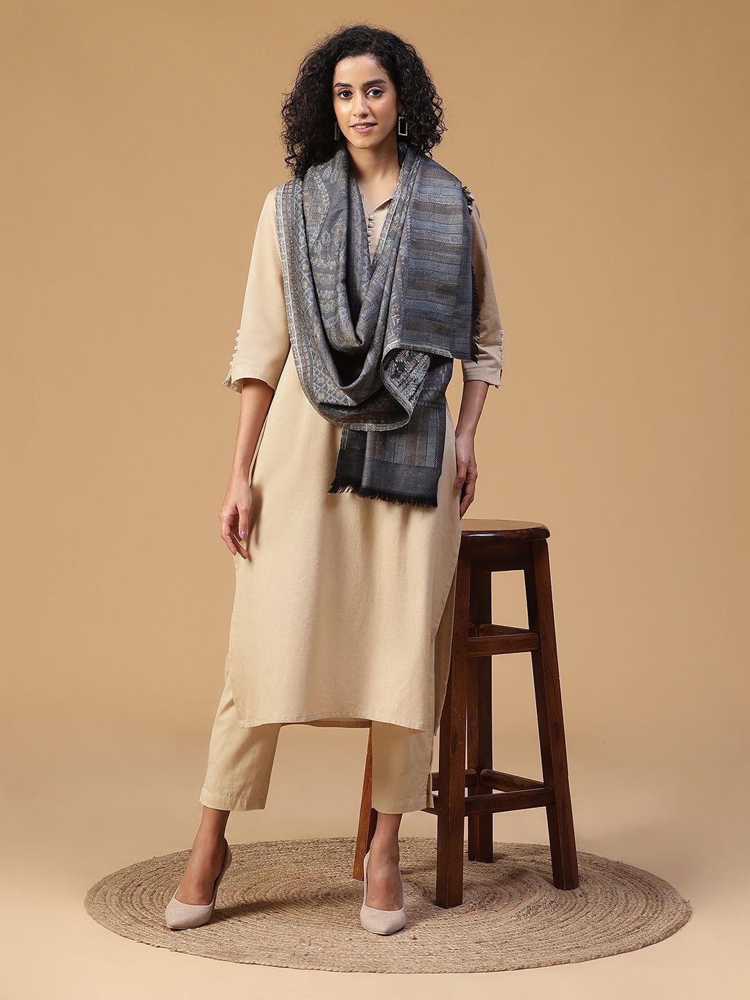 

SHINGORA Women Woven Design Stole, Grey
