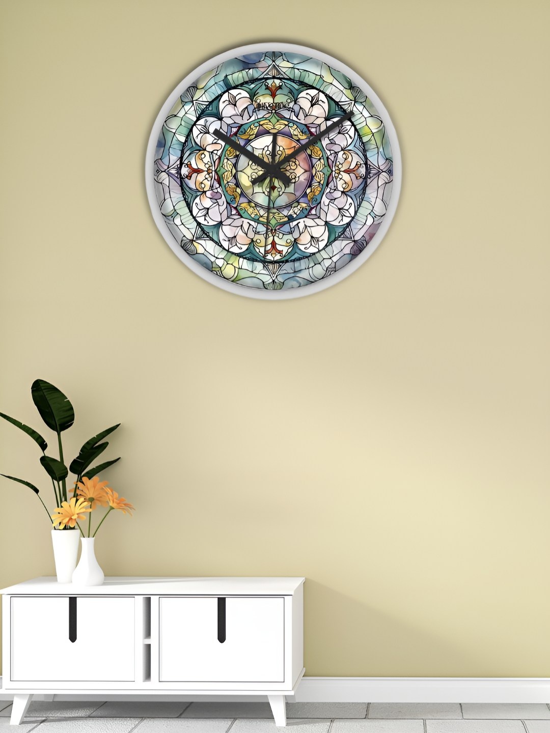 

OLIVE TREE White & Green Printed Analogue Contemporary Wall Clock