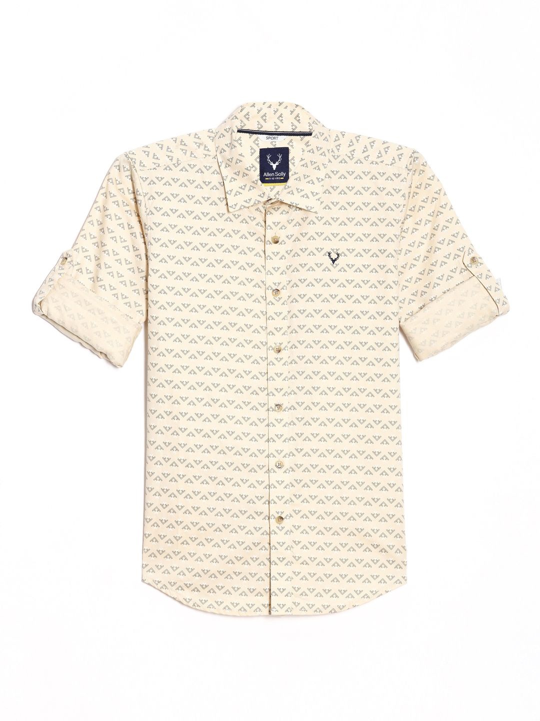 

Allen Solly Junior Boys Spread Collar Geometric Printed Cotton Slim Fit Casual Shirt, Beige