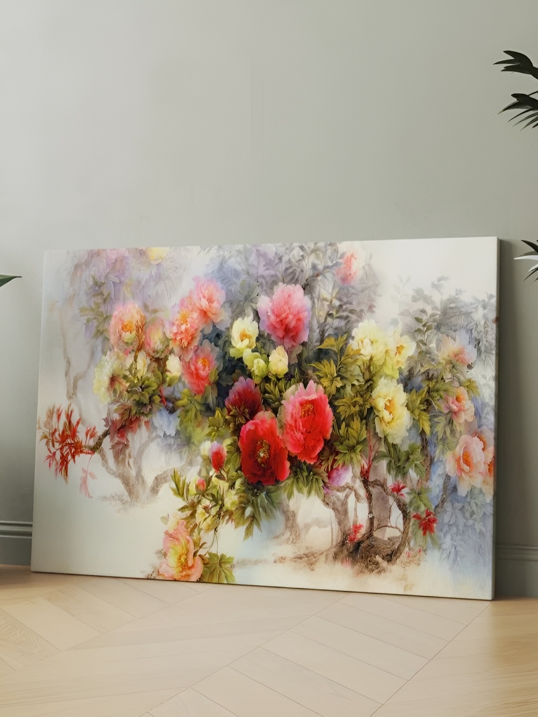 

CLAWCRAFTS Pink and Yellow Canvas Floral Paintings Wall Art