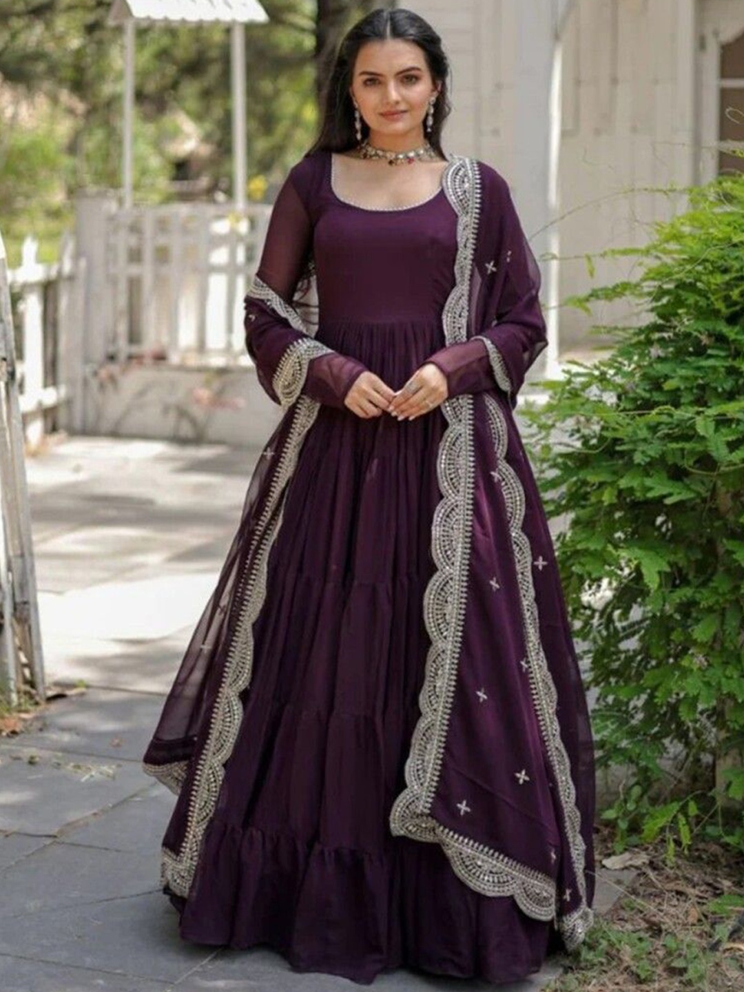 

KALINI Women Layered Kurta with Salwar & With Dupatta, Purple