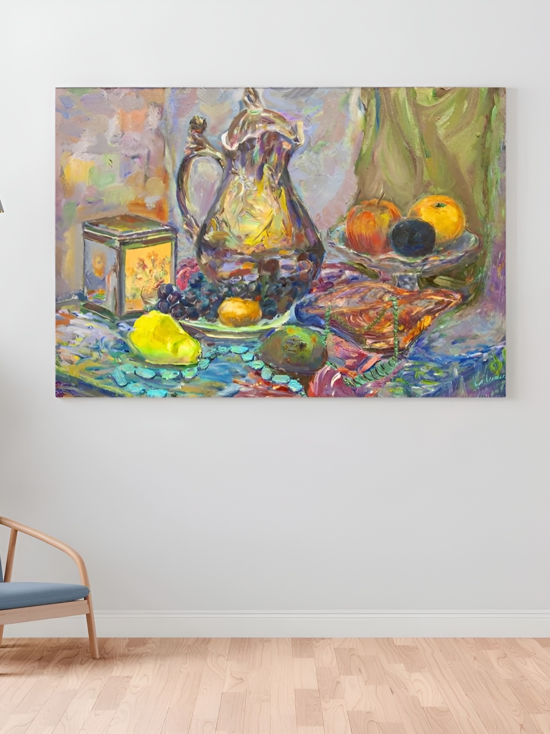 

CLAWCRAFTS Yellow and Blue Wooden Abstract Wall Painting